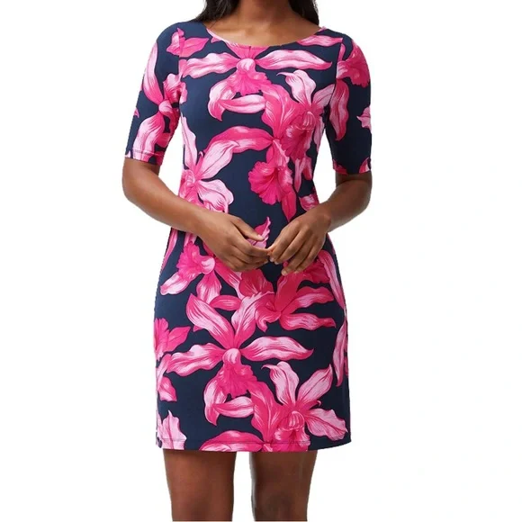 TOMMY BAHAMA Orchid Rua Floral Shift Dress, Island Navy, LARGE L - Picture 5 of 8
